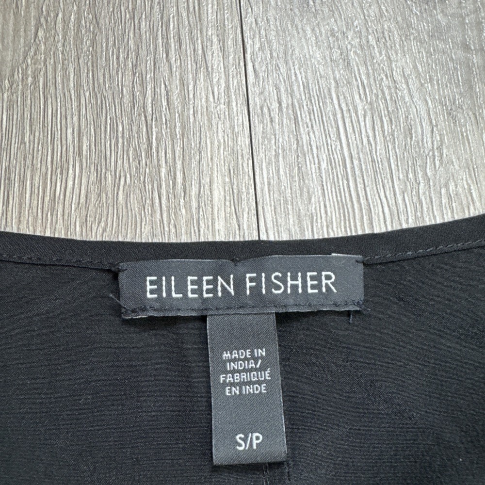EILEEN FISHER Small Black S Silk Top Blouse Sequin Sparkle Formal Cap Sleeve